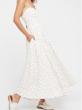 Free People Ivory Strapless Polka Dot Maxi Dress